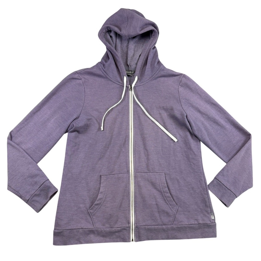 Eddie Bauer Womens Purple Full Zip Hoodie Sweatshirt Heathered Fleece Large